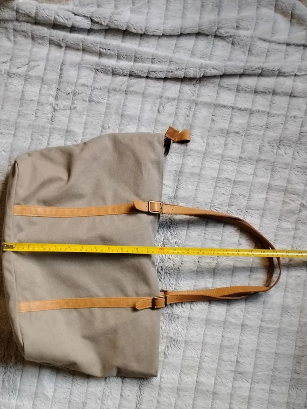 Canvas Tote Bag with Tan Leather Straps - Unisex